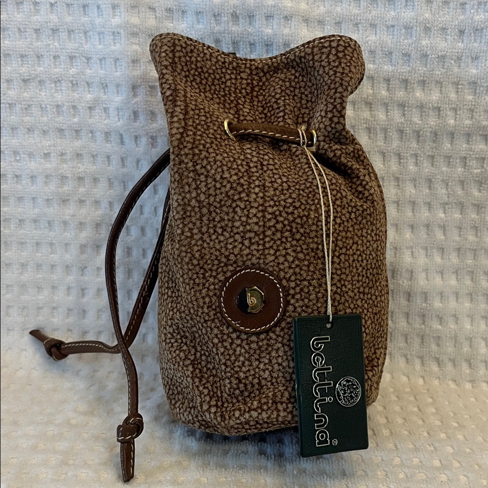 Bettina Brown Textured Drawstring Bag